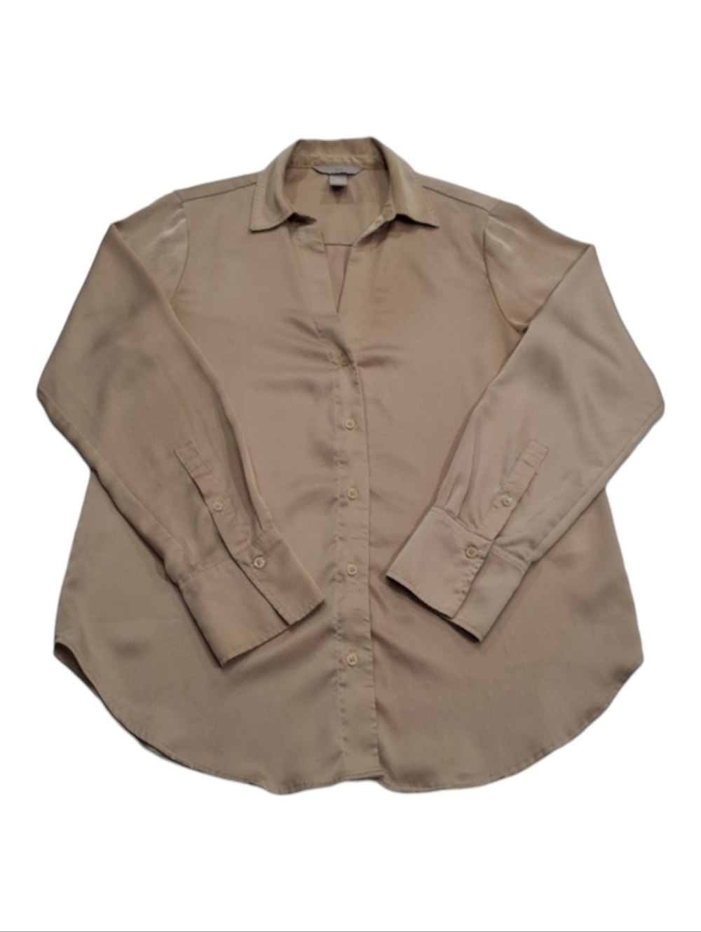✨2/$25 H&M women's tan button down business casual long sleeve shirt 